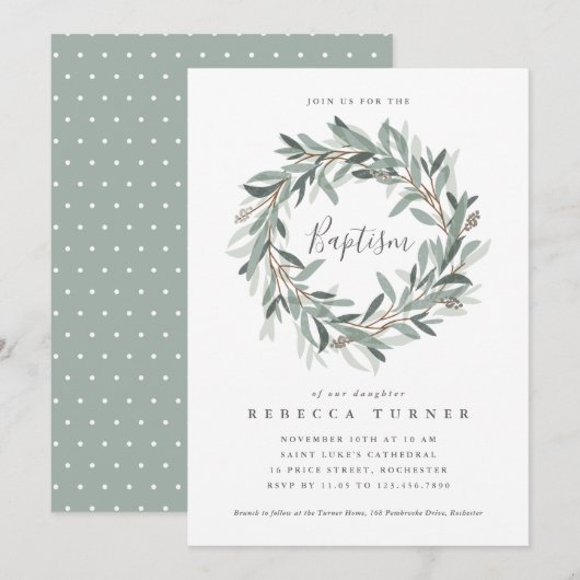 Invitation de baptême à couronne rustique (Devant / Derrière)