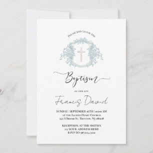 Invitation de baptême à crête bleue et écriture no