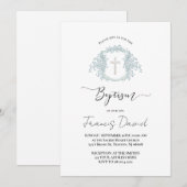 Invitation de baptême à crête bleue et écriture no (Devant / Derrière)