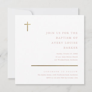 Invitation de baptême à croix dorée minimaliste mo