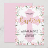 Invitation de baptême à croix rose florale (Devant / Derrière)
