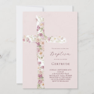 Invitation de baptême à fleurs à l'aquarelle et cr
