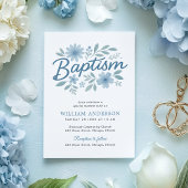 Invitation de baptême à fleurs bleues pour bébé ga