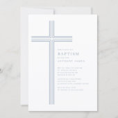 Invitation de baptême à la croix bleue minimale (Devant)
