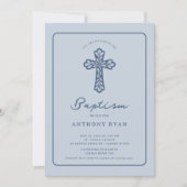 Invitation de baptême à la Croix Bleue pour garçon (Devant)