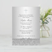 Invitation de baptême à la croix de rose argentée (Debout devant)