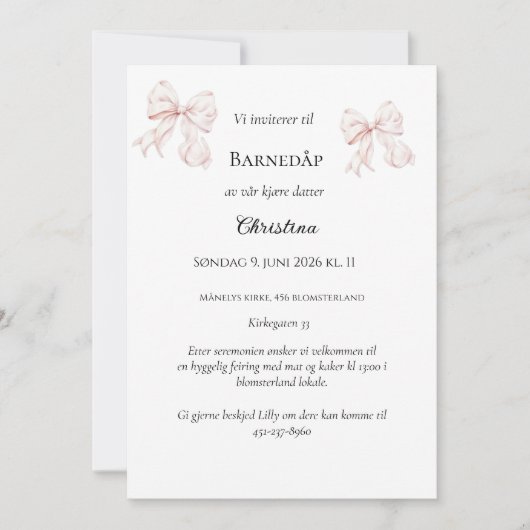 Invitation de baptême à la rose (Devant)