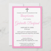 Invitation de baptême à l'aquarelle croix rose et (Devant)