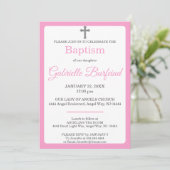 Invitation de baptême à l'aquarelle croix rose et (Debout devant)