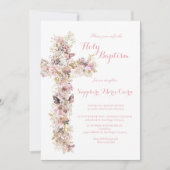Invitation de baptême à l'aquarelle florale printe (Devant)