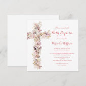 Invitation de baptême à l'aquarelle florale printe (Devant / Derrière)