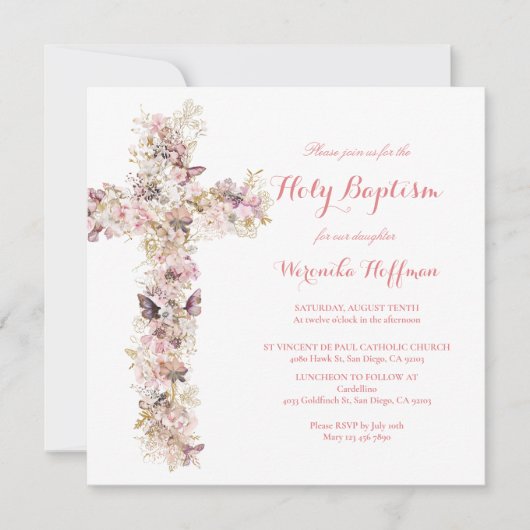 Invitation de baptême à l'aquarelle florale printe (Devant)