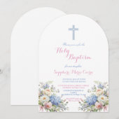 Invitation de baptême à l'aquarelle florale printe (Devant / Derrière)