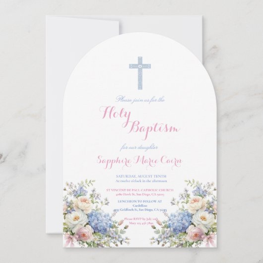 Invitation de baptême à l'aquarelle florale printe (Devant)