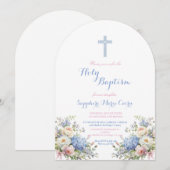 Invitation de baptême à l'aquarelle florale printe (Devant / Derrière)