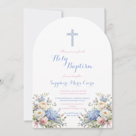 Invitation de baptême à l'aquarelle florale printe (Devant)
