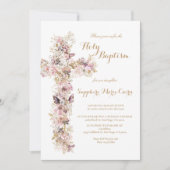 Invitation de baptême à l'aquarelle florale printe (Devant)
