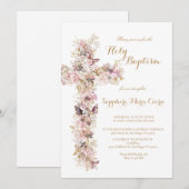 Invitation de baptême à l'aquarelle florale printe (Devant / Derrière)