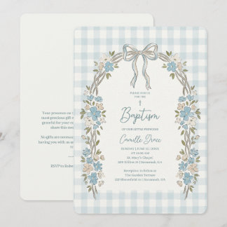 Invitation de baptême à l'arc floral bleu délicat