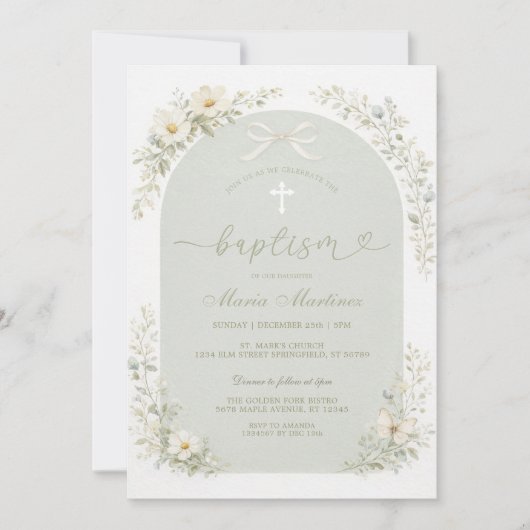 Invitation de baptême à l'arche de fleurs sauvages (Devant)