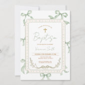 Invitation de baptême à ruban vert sauge (Devant)