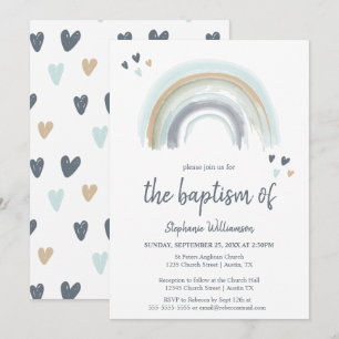 Invitation de baptême arc-en-ciel bohème bleu