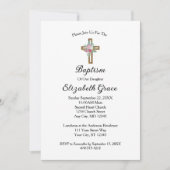 Invitation de baptême au croix florale rose (Devant)