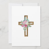 Invitation de baptême au croix florale rose (Dos)