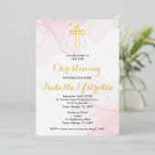 Invitation de baptême au marbre rose et or foil (Debout devant)