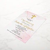 Invitation de baptême au marbre rose et or foil (Rotation)