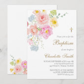 Invitation de baptême aux fleurs sauvages colorées (Devant / Derrière)