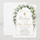 Invitation de baptême avec arc et fleurs blanches (Devant / Derrière)