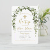 Invitation de baptême avec arc et fleurs blanches (Debout devant)