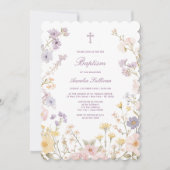 Invitation de baptême avec cadre floral pastel (Devant)