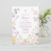 Invitation de baptême avec cadre floral pastel (Debout devant)