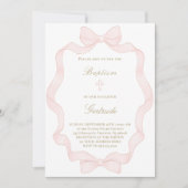 Invitation de baptême avec cadre ruban rose (Devant)