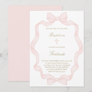 Invitation de baptême avec cadre ruban rose