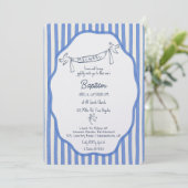 Invitation de baptême avec colombes rayures bleues (Debout devant)