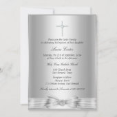 Invitation de baptême avec croix et arc argentés (Devant)