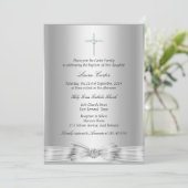 Invitation de baptême avec croix et arc argentés (Debout devant)