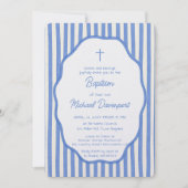 Invitation de baptême avec des rayures bleues fant (Devant)