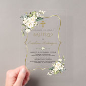 Invitation De Baptême Avec Fleurs Or Baptême (In situ (ordinateur de poche))