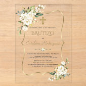 Invitation De Baptême Avec Fleurs Or Baptême (Recto)