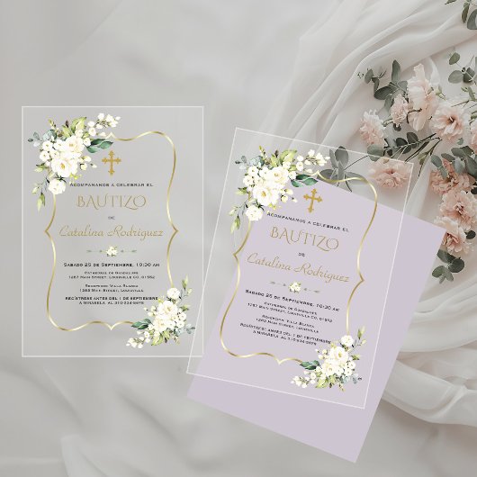 Invitation De Baptême Avec Fleurs Or Baptême