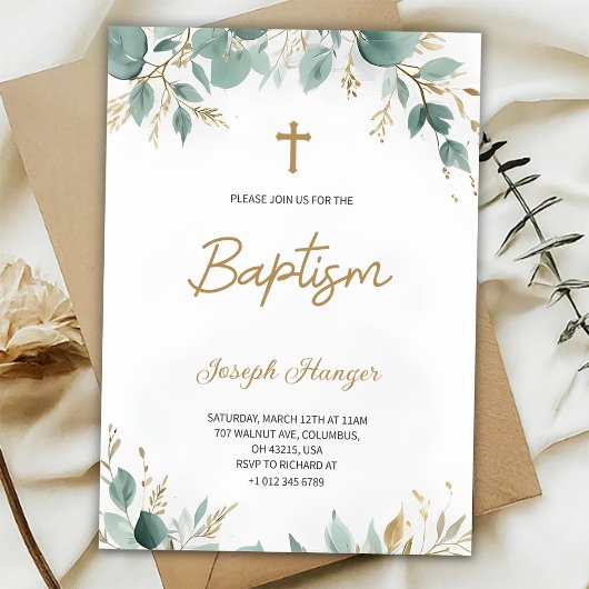 invitation de baptême avec floral élégant
