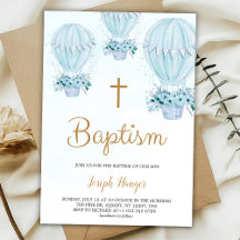 Invitation de baptême avec montgolfière bleue