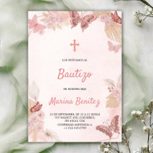 Invitation de baptême avec motif floral