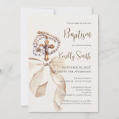 Invitation de baptême avec nœud et chapelet (Devant)