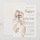 Invitation de baptême avec nœud et chapelet (Devant / Derrière)