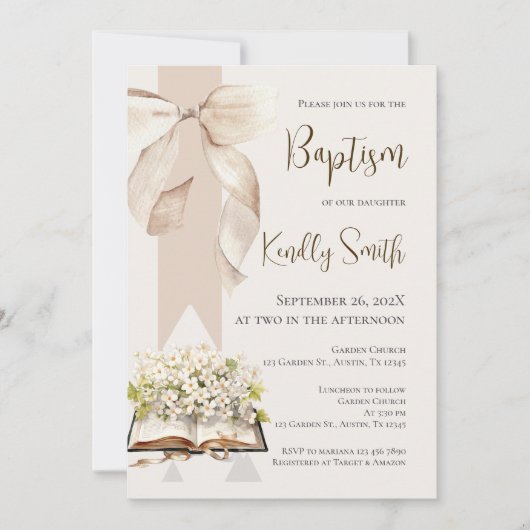 Invitation de baptême avec un nœud (Devant)
